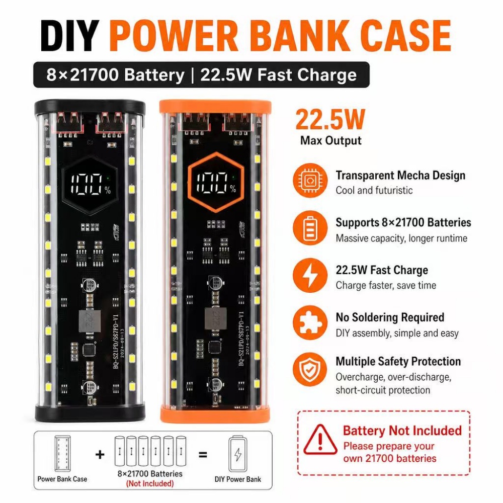 Power Tools Storage - Obudowa na 8 akumulatorów 21700, szybkie